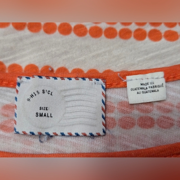 POSTMARK Anthropologie Orange Polka Dot Striped LightweightTop. Size Small - Picture 7 of 11